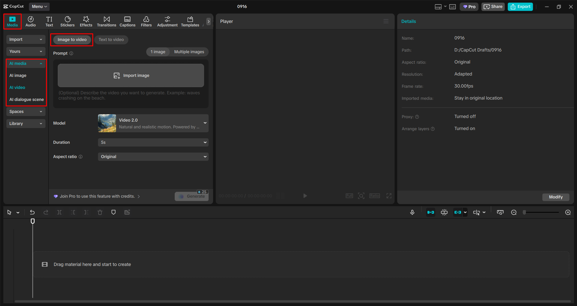Zugriff auf das KI-Image-to-Video-Tool im CapCut Desktop-Video-Editor