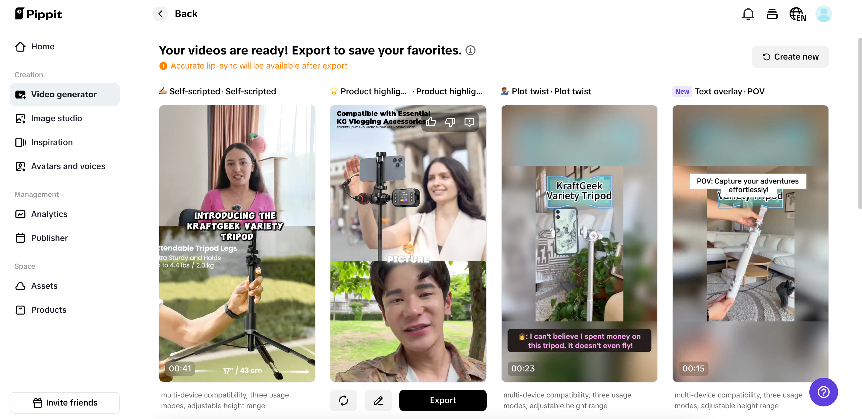 Select your preferred generated video