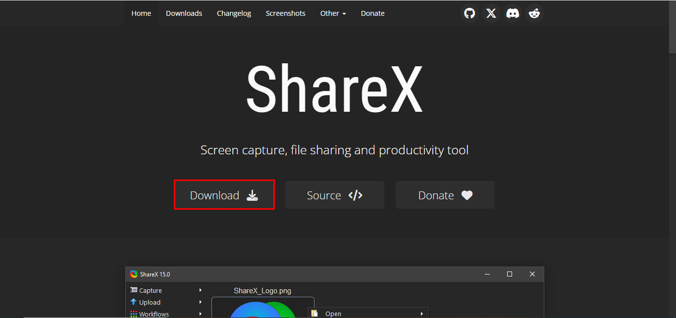 A interface do ShareX - um gravador 4k confiável