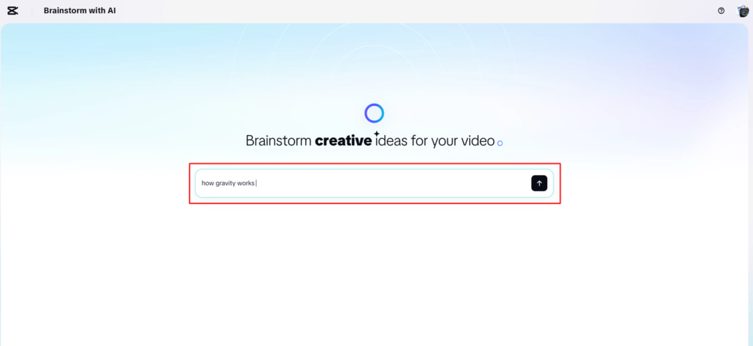 Eingabe einer Idee im Brainstorm-with-AI-Tool von CapCut Web