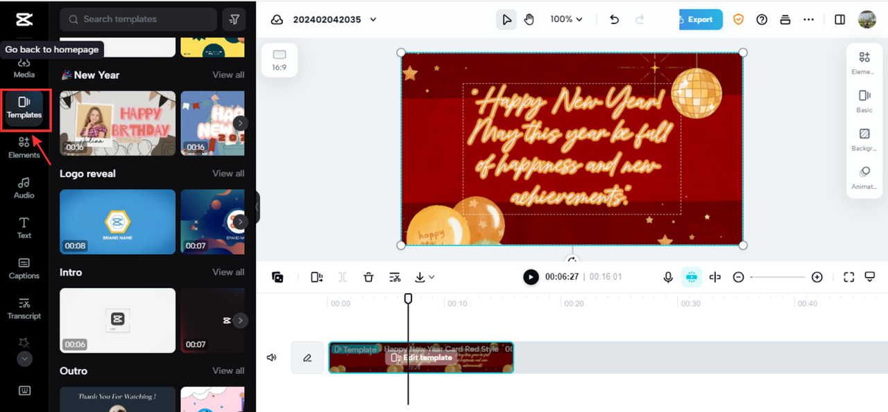 Pick a video template