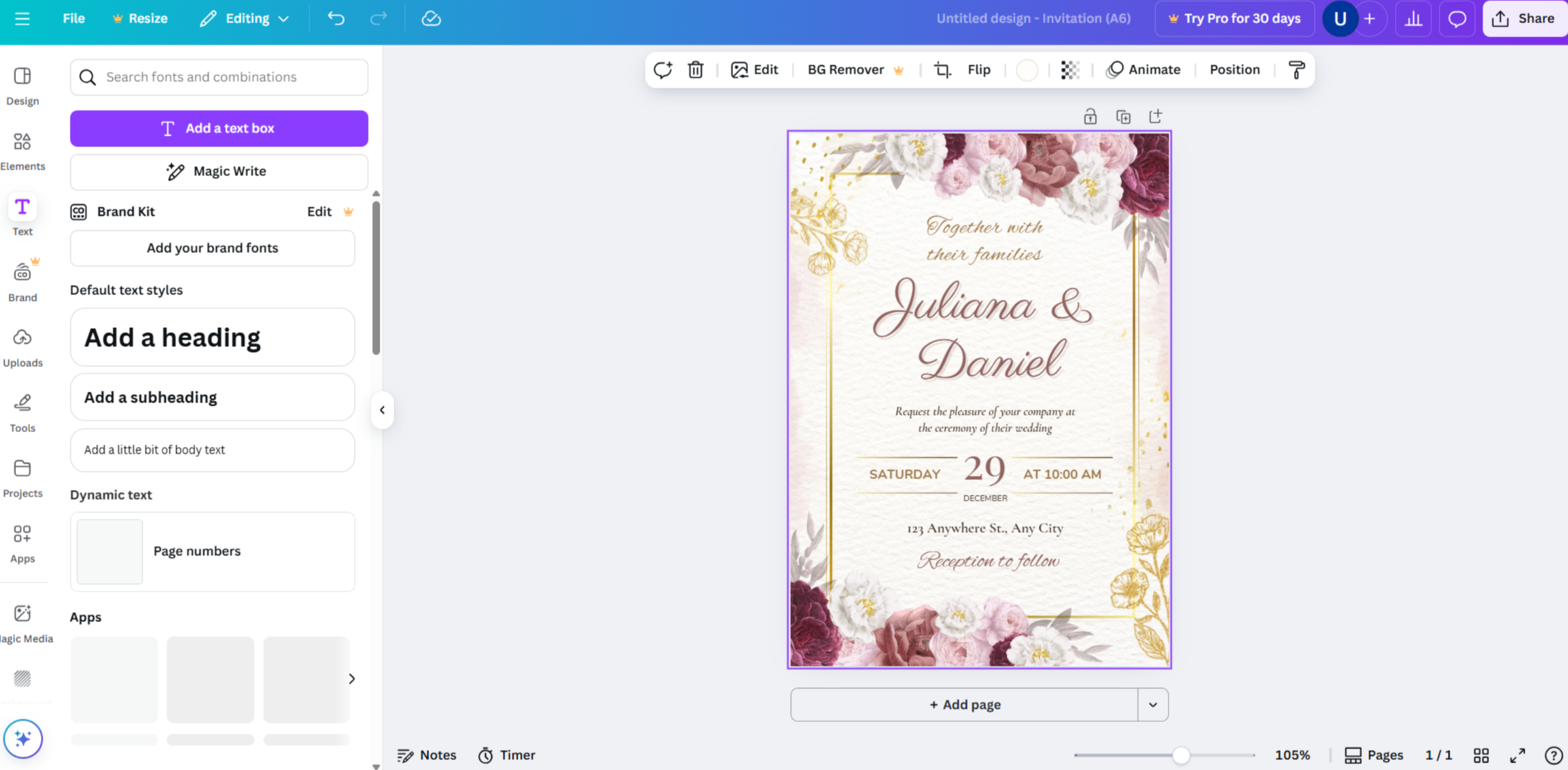 Making a card with Canva invitation maker