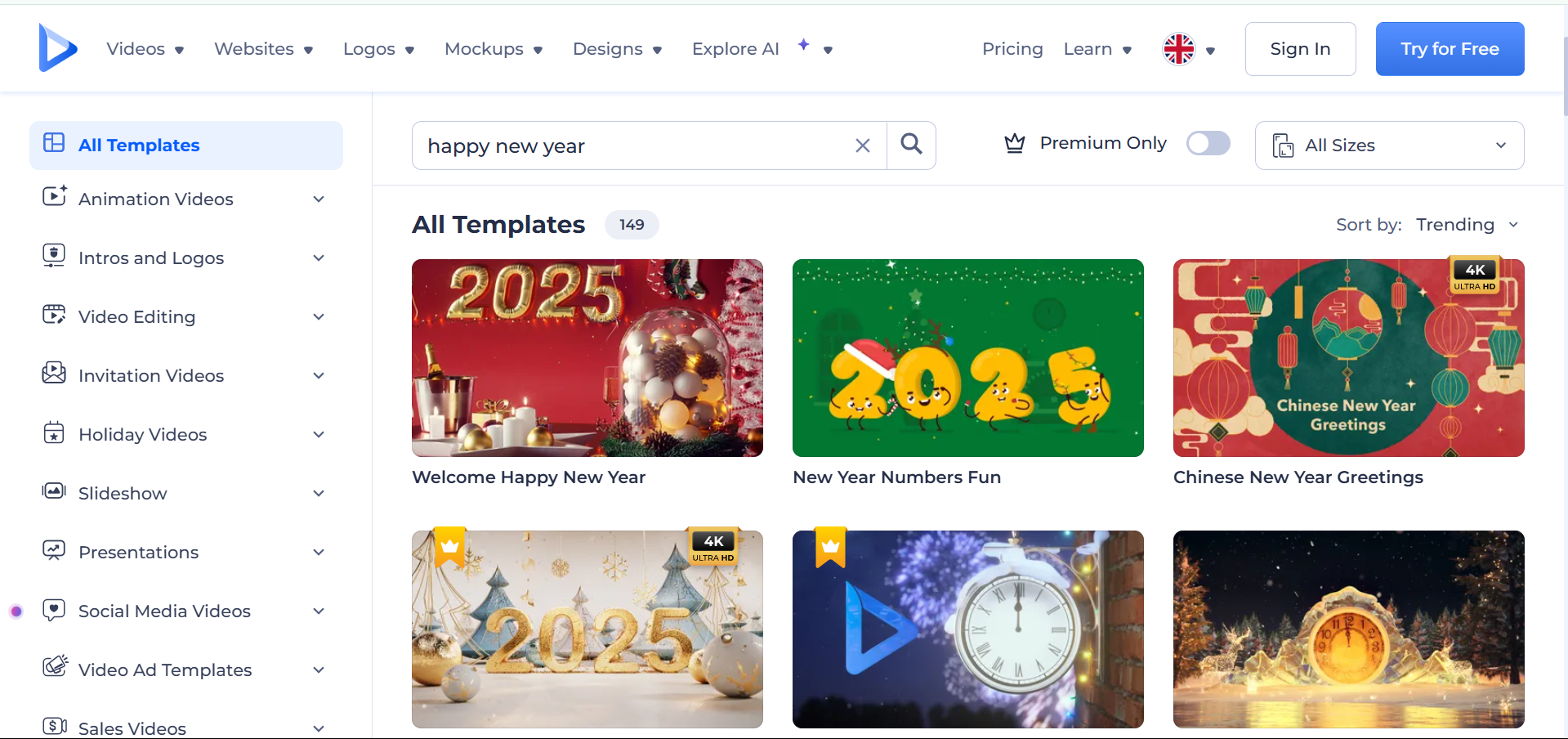 Renderforest - alat popular untuk mengakses templat video Tahun Baru Cina