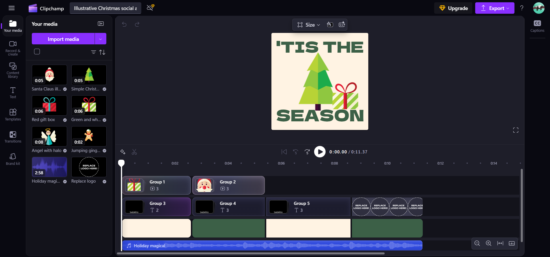 Interfaccia Clipchamp