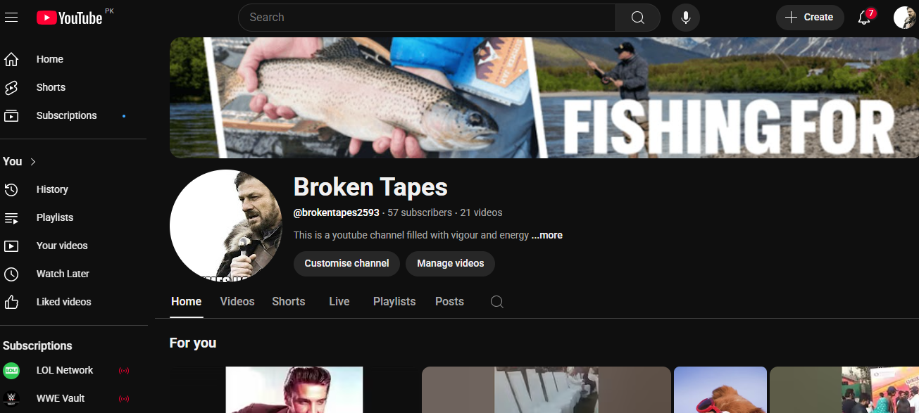 Baner YouTube na stronie głównej kanału YouTube