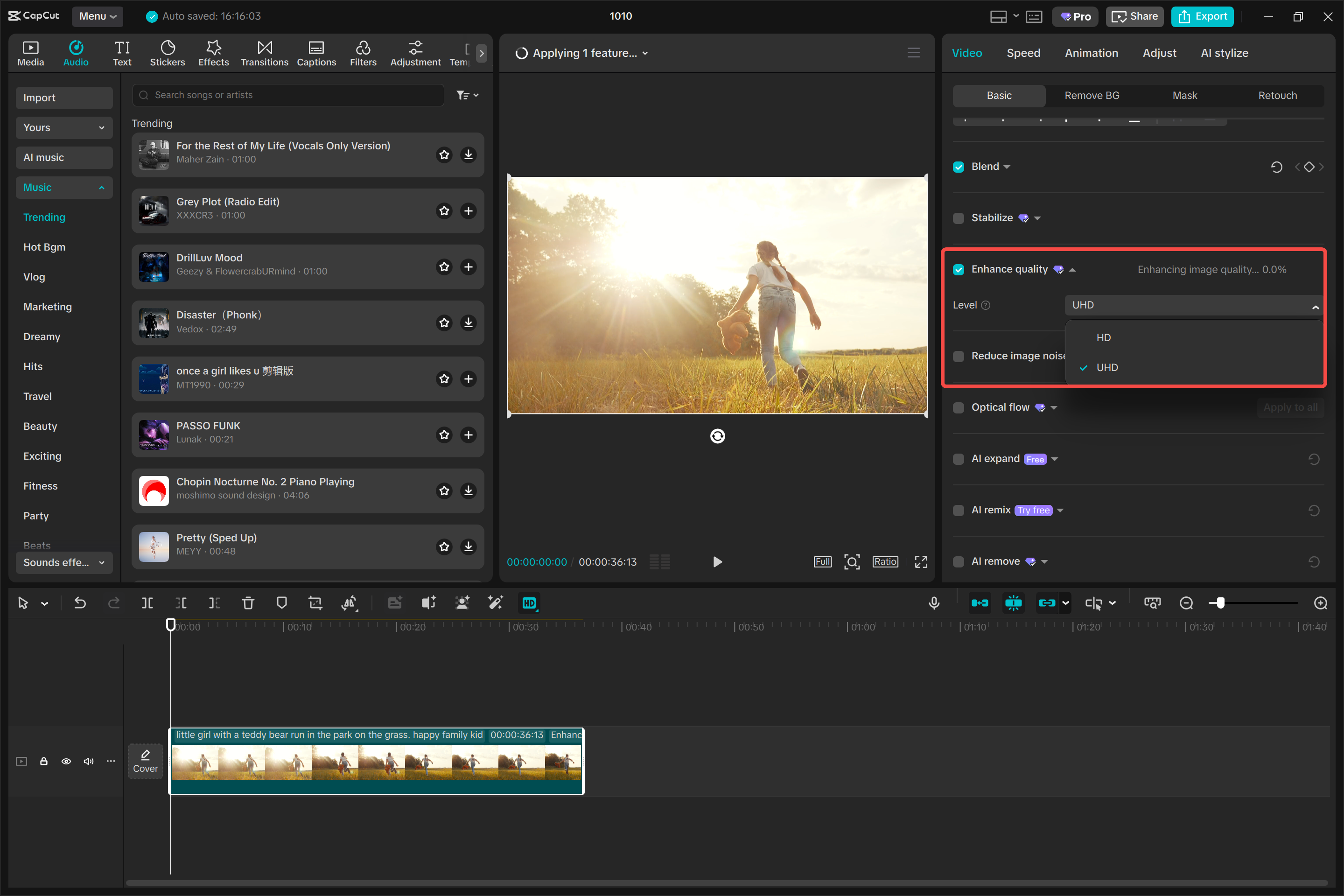 Sharpening the video with the CapCut desktop video editor
