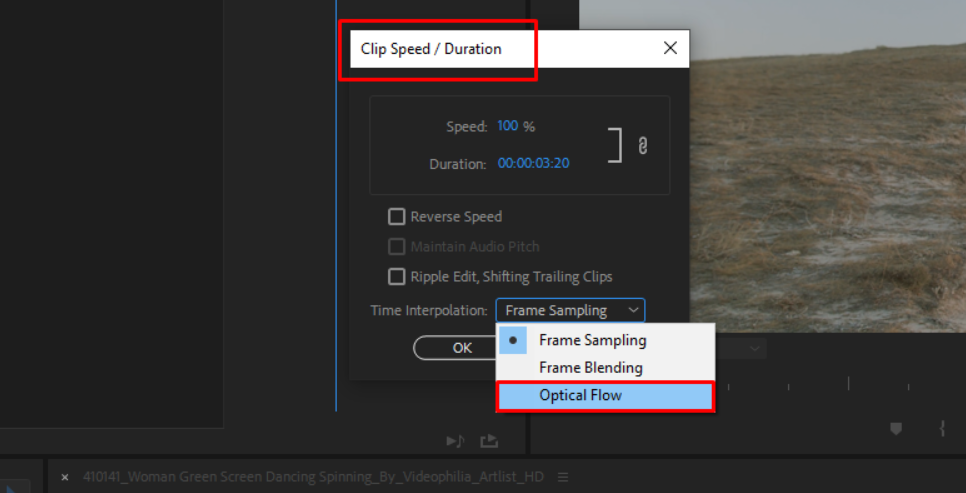 Using built-in optical flow in Premiere Pro