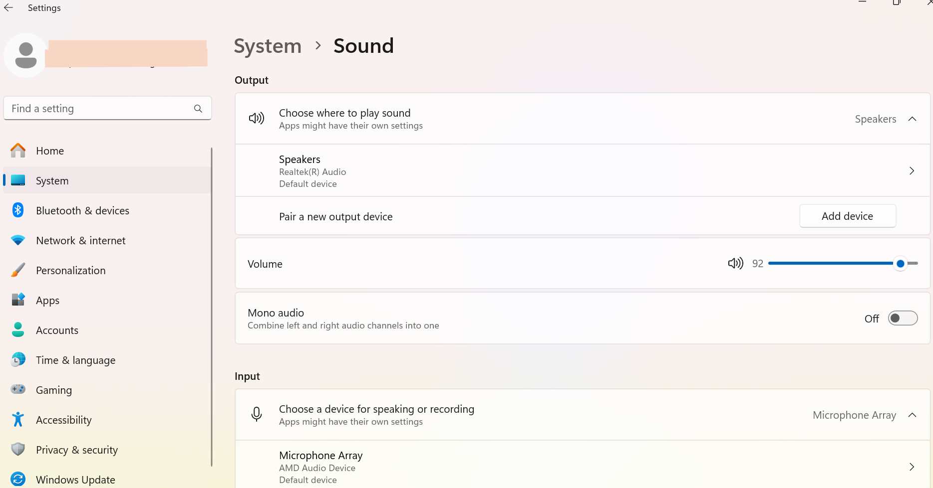 Access sound settings