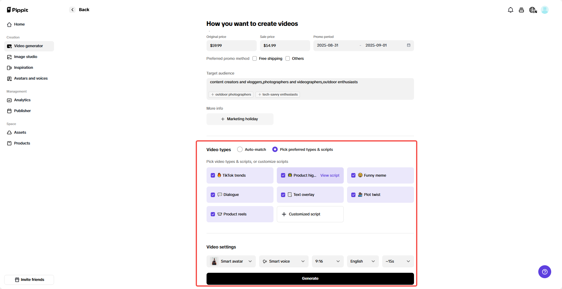 Generate your video
