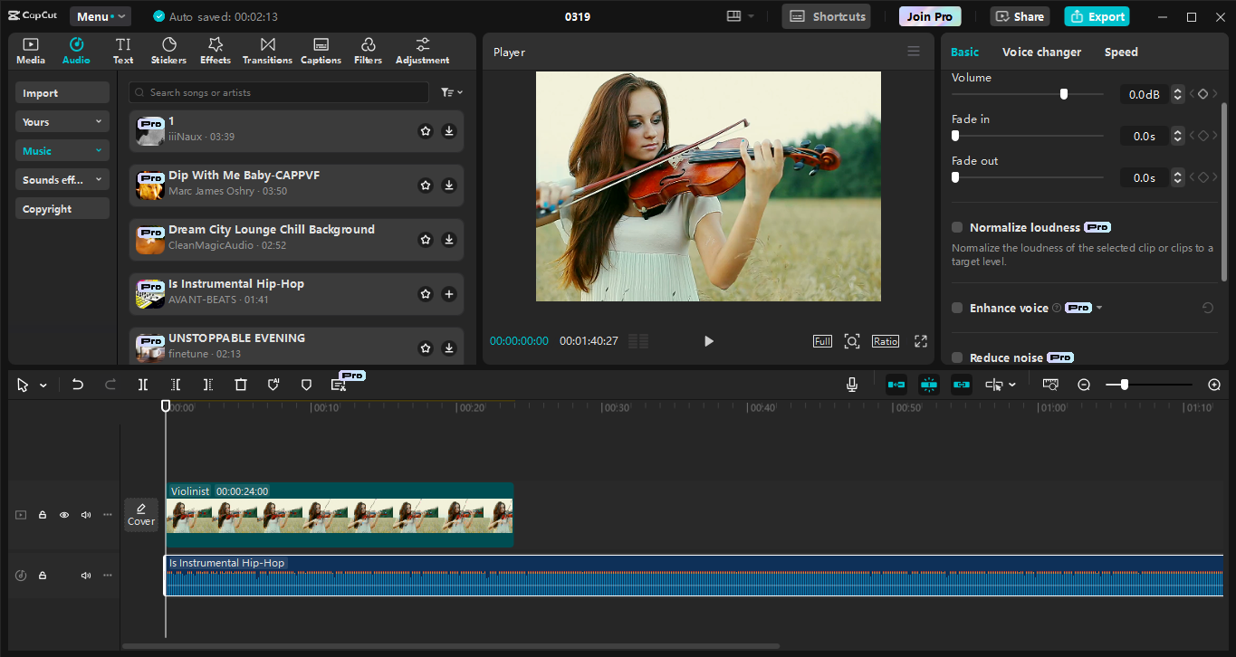 Schnittstelle des CapCut Desktop-Video-Editors