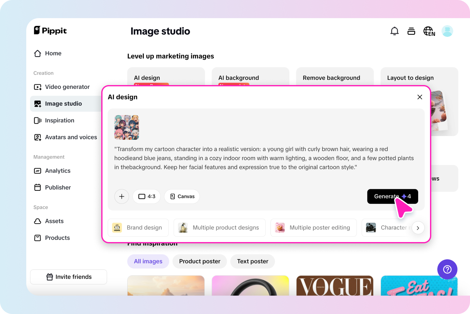 Generate avatars by giving prompts