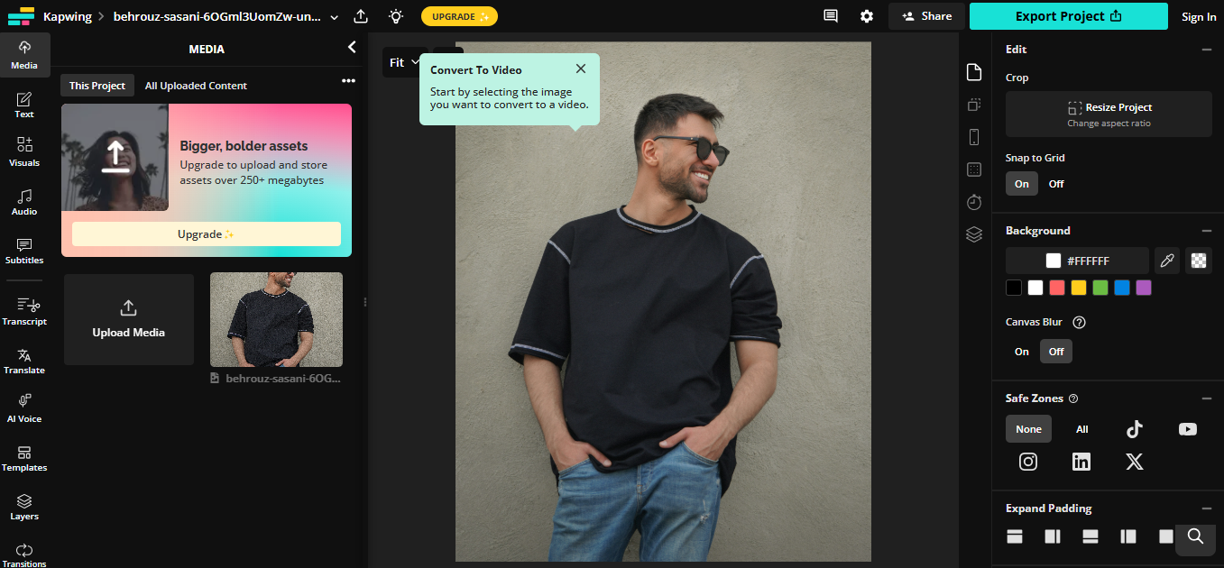 Kapwing - generatore gratuito di immagini in video tramite AI senza filigrana