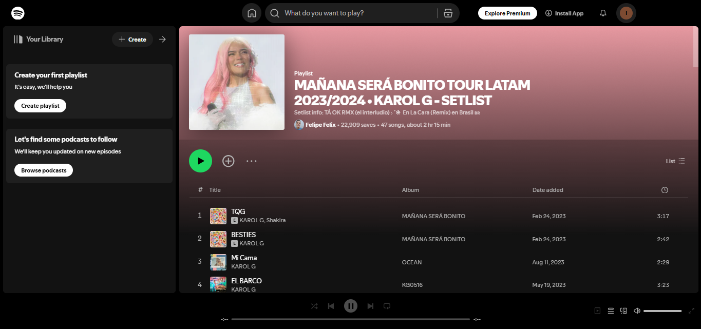 Karol G 'den MANANA SERNA BONITO - Spotify' da milyonlarca kez toplam akış elde eden bir Latin albümü