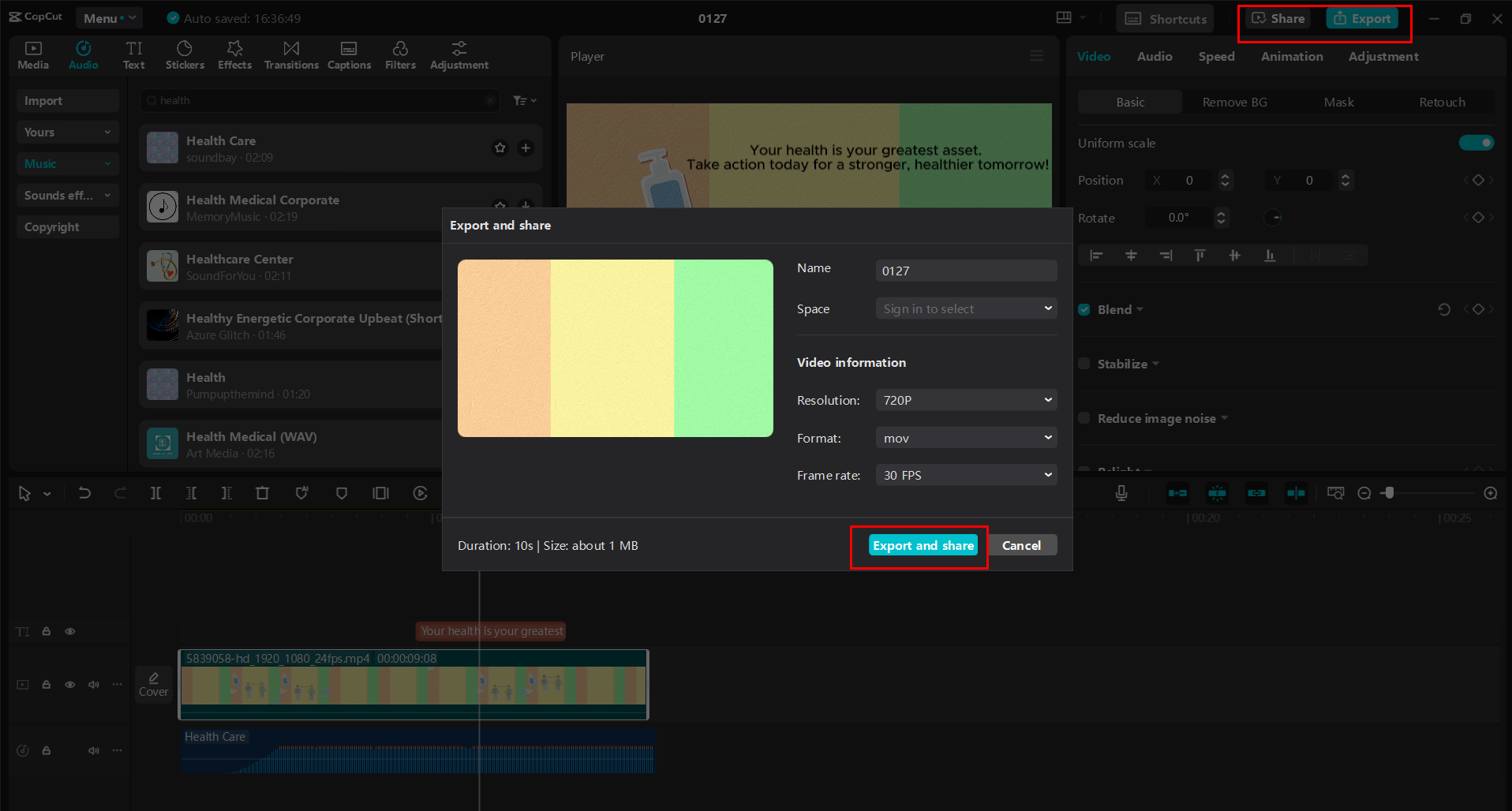 Mengeksport atau berkongsi video daripada editor video desktop CapCut