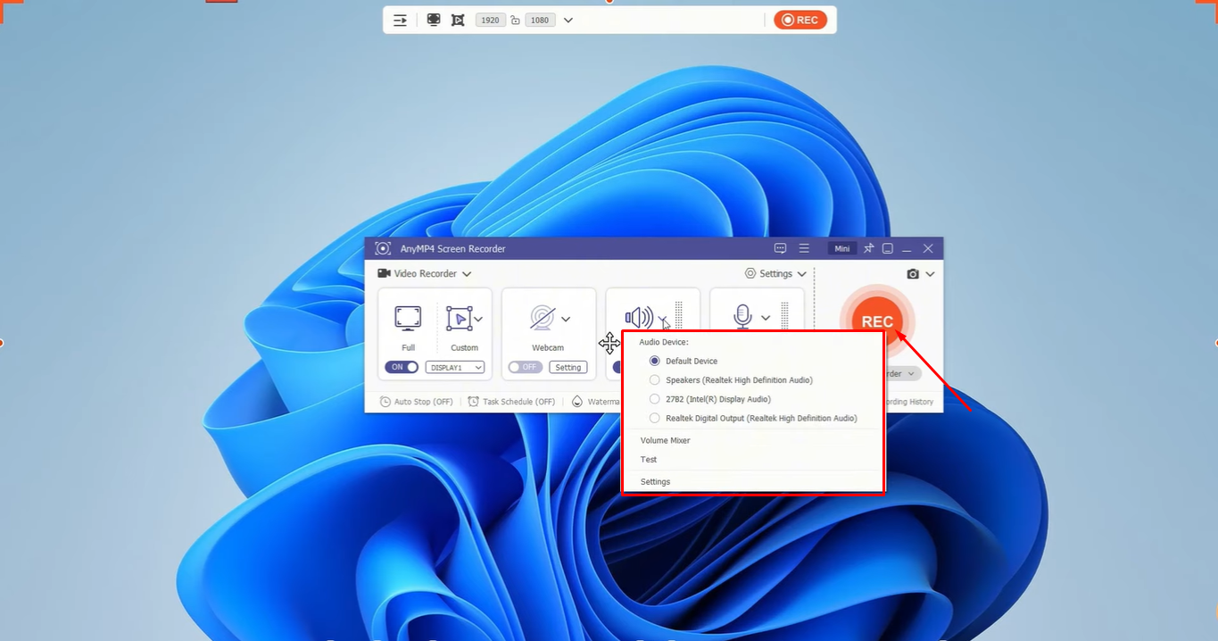 Adjusting AnyMP4 Recorder settings and starting recording