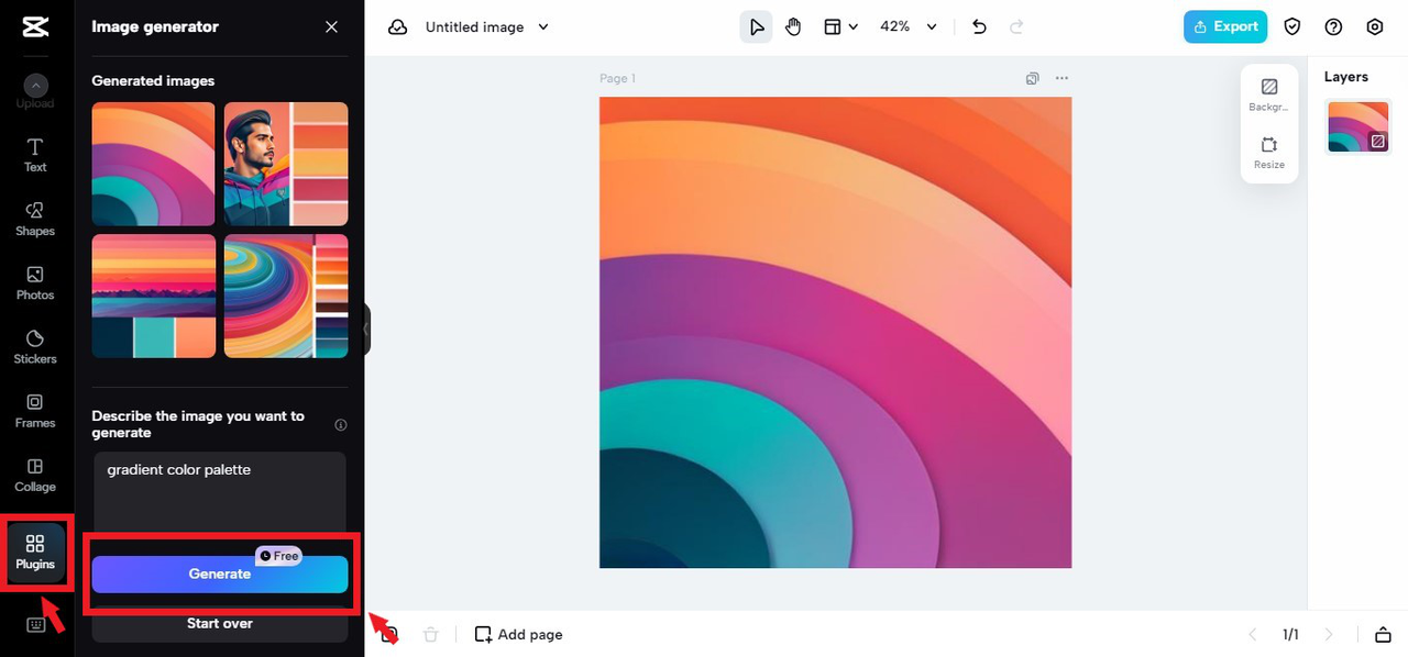 Åtkomst till bildgenerator: CapCut Web instickspanel