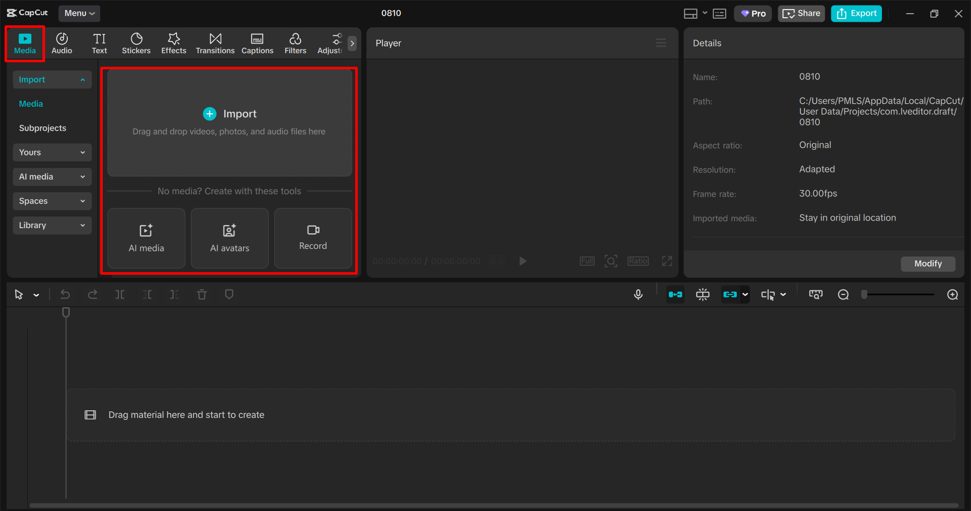 Importing video in the CapCut desktop video editor