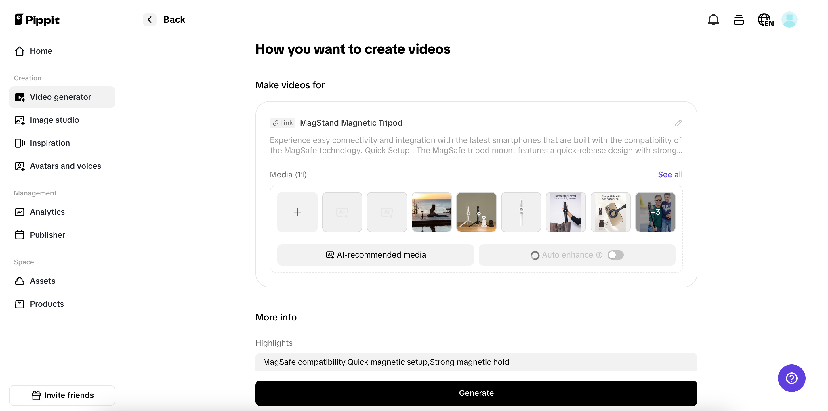 Pippit's video generator