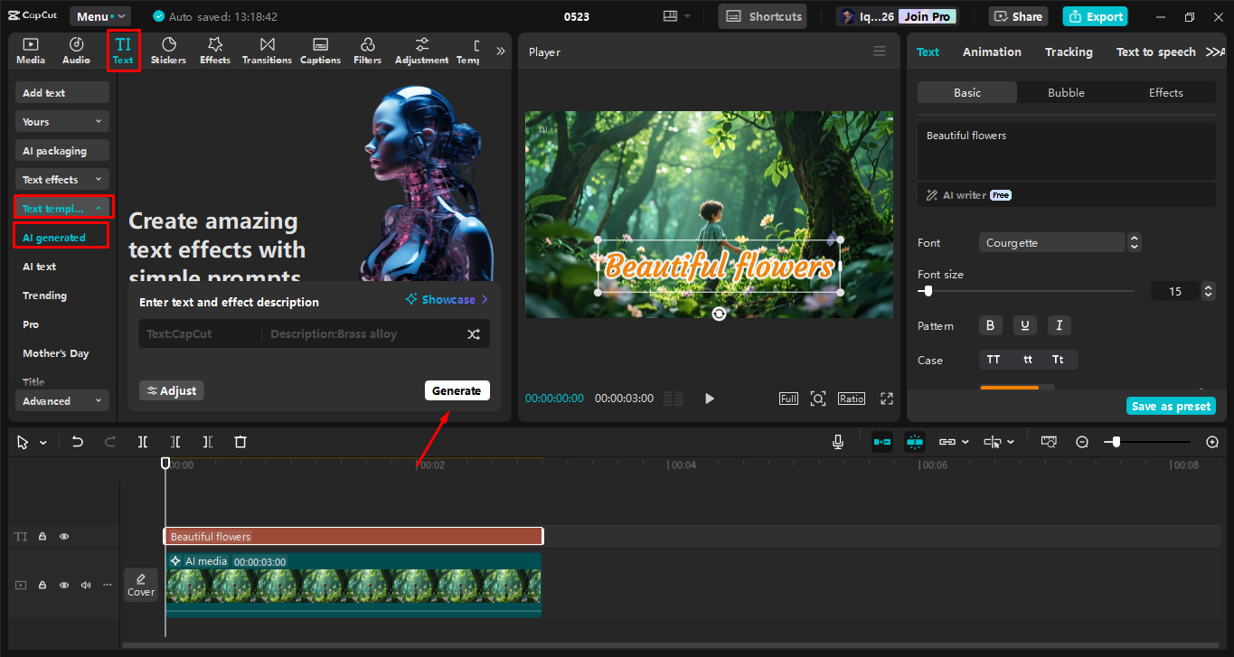 Pag-edit ng larawan sa pamamagitan ng pagdaragdag ng mga template ng teksto ng AI sa CapCut desktop vido editor