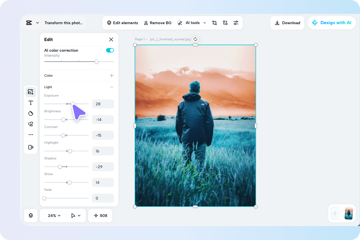 Adjusting inverted colors using CapCut tools