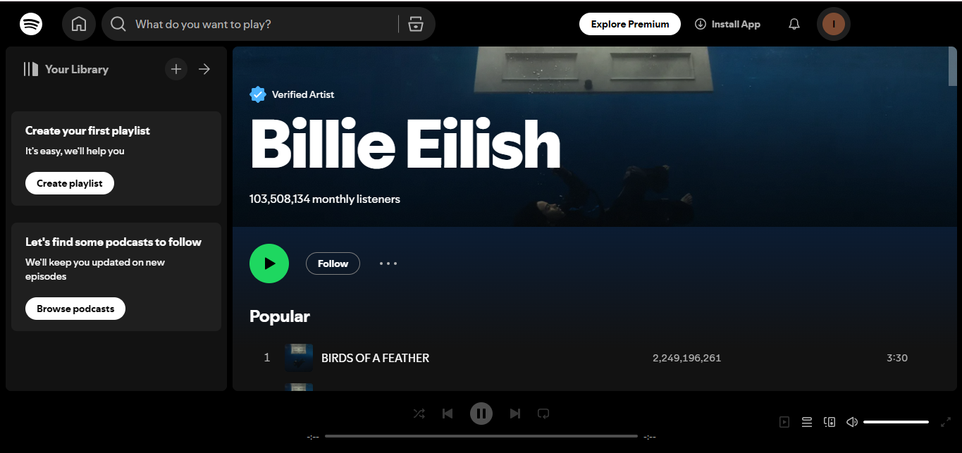 Billie Eilish - en yüksek Spotify akışlarına sahip en iyi sanatçılardan biri