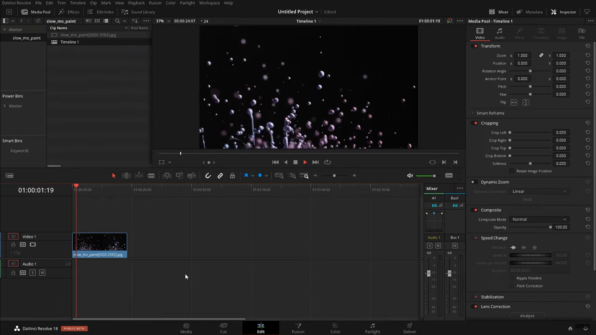 Opening the media page in DaVinci Resolve