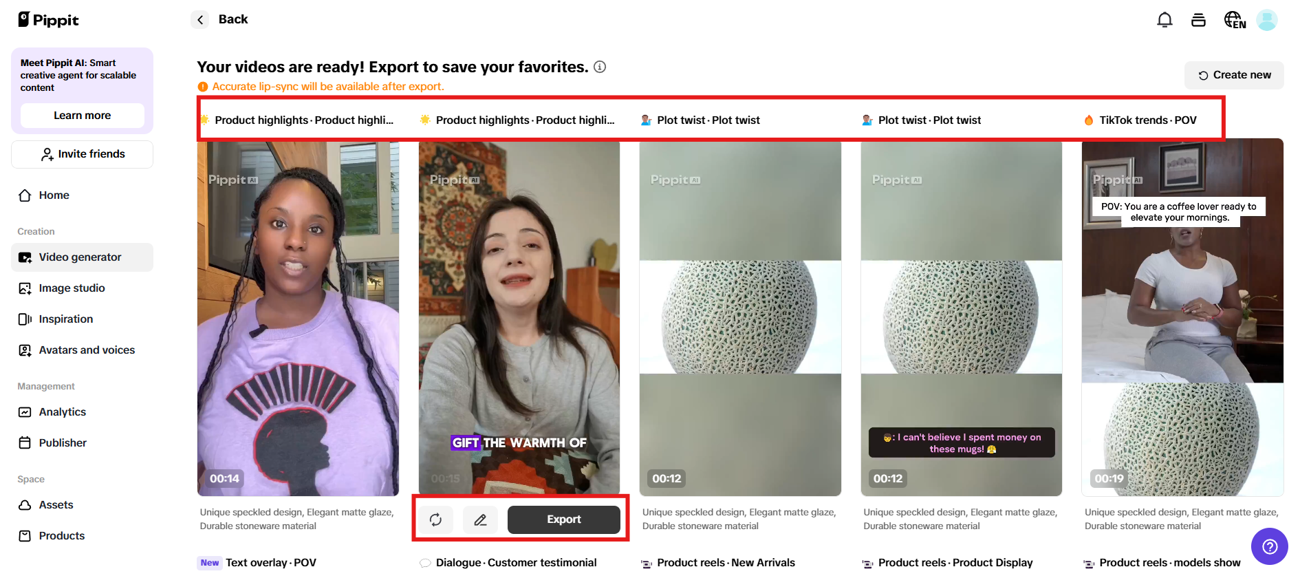 Preview generated videos and click Quick edit
