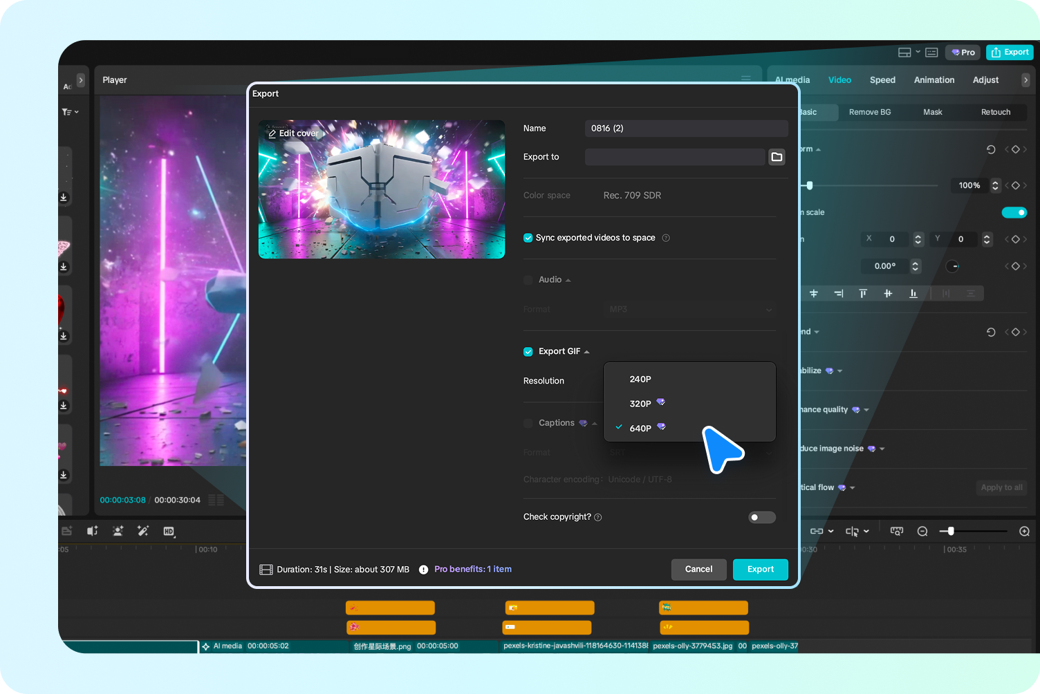 Export your GIF to high-quality 