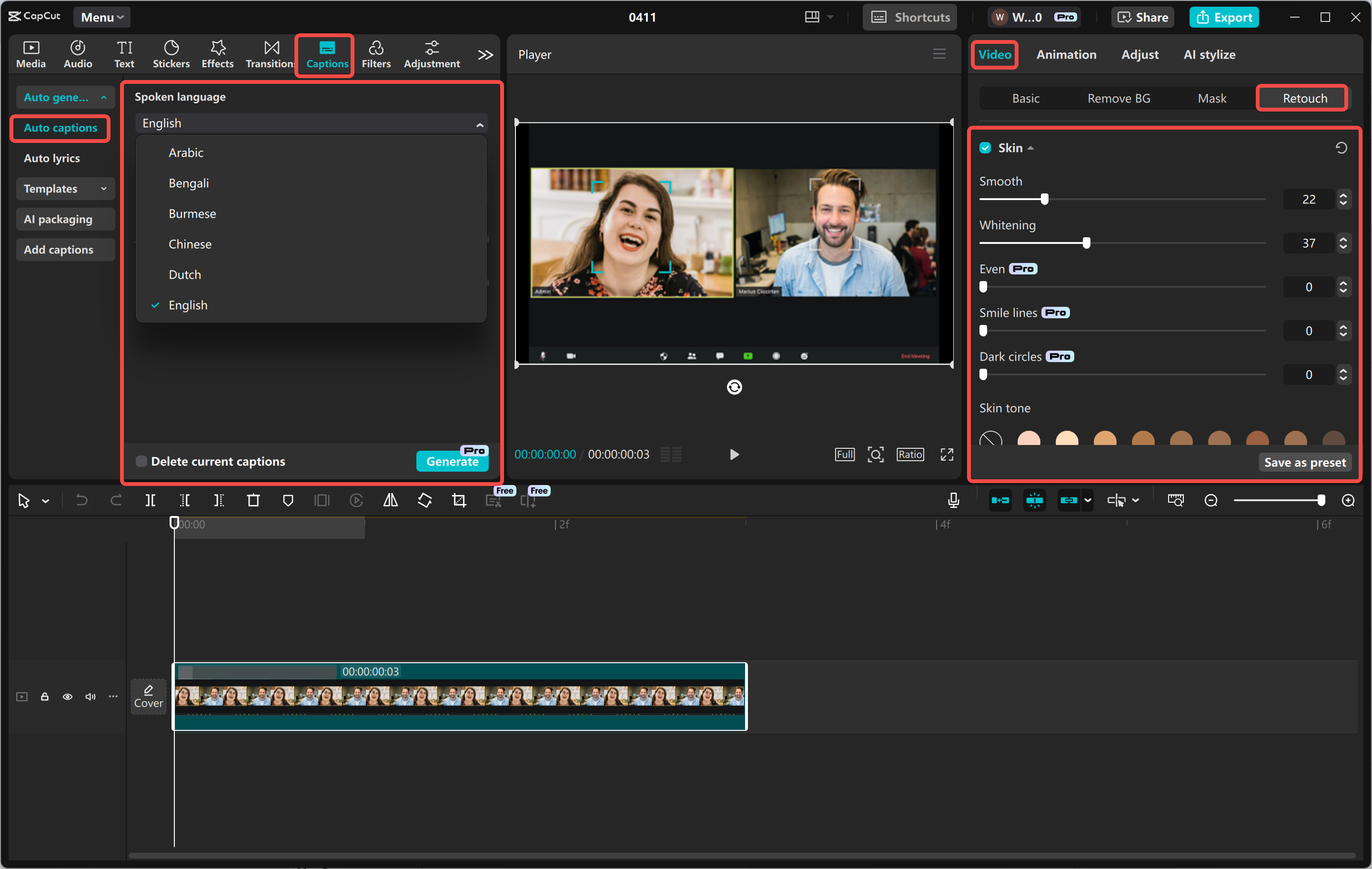 Editar a gravação no editor de vídeo para desktop CapCut