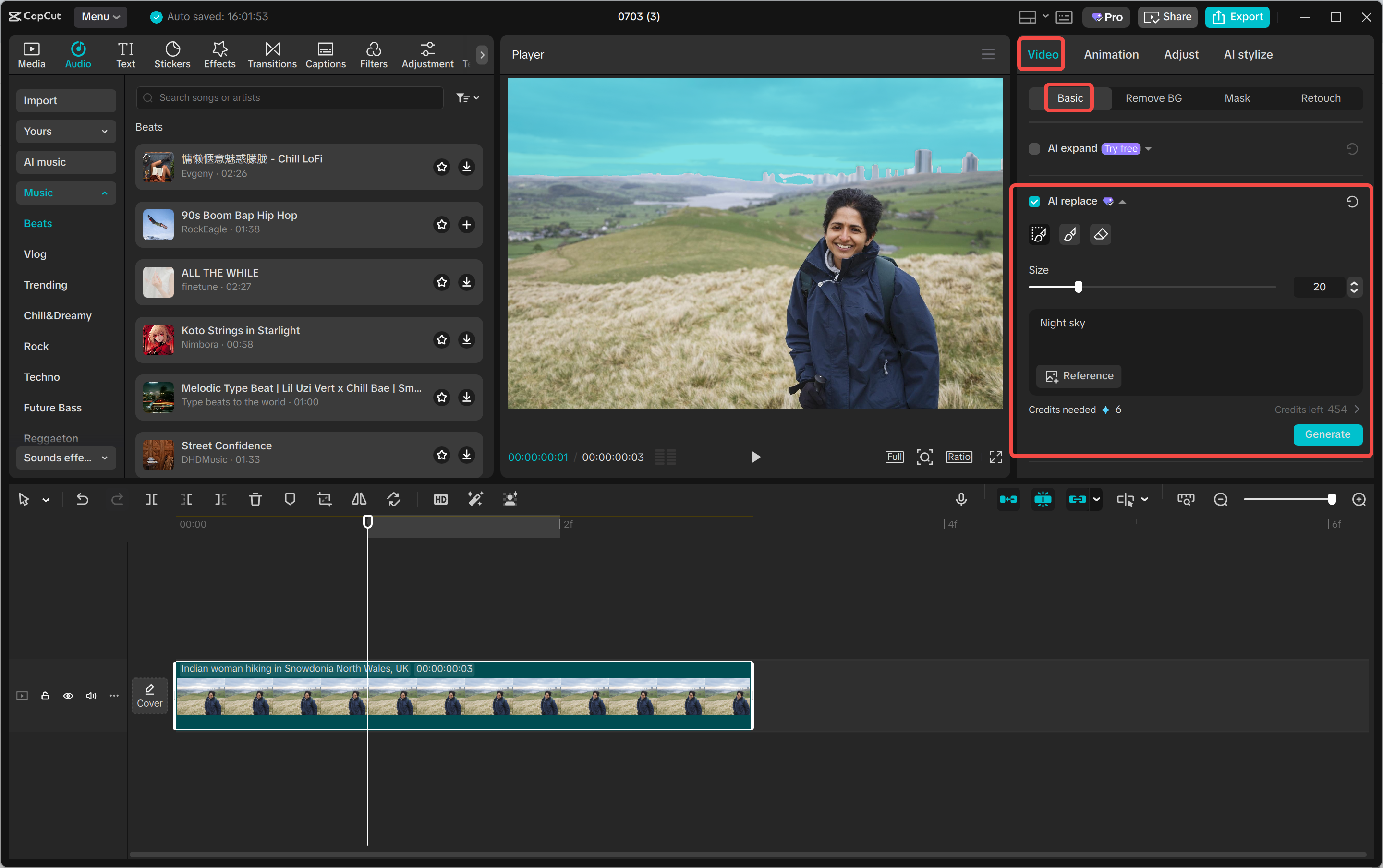 Nahrazení pozadí umělou inteligencí v editoru videa CapCut