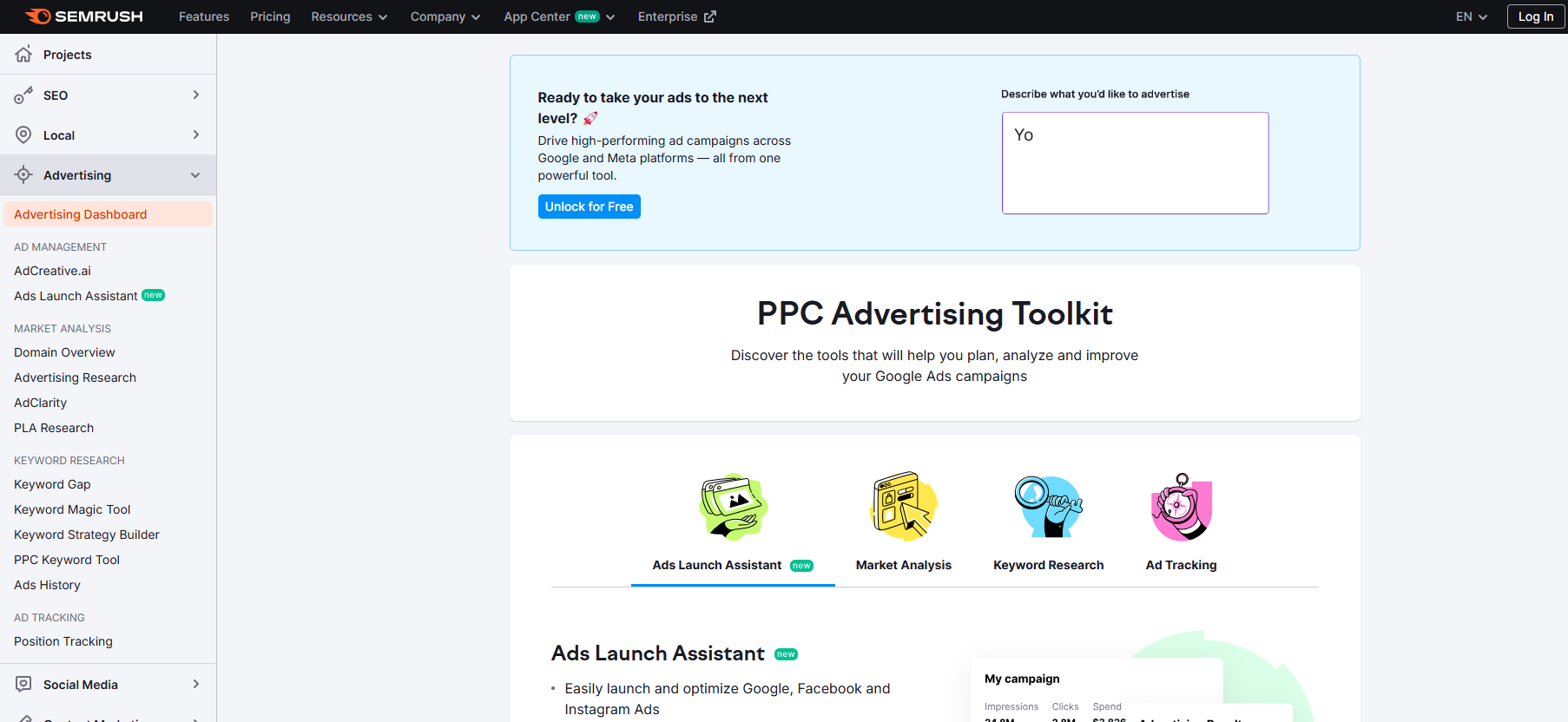 Semrush's Interface