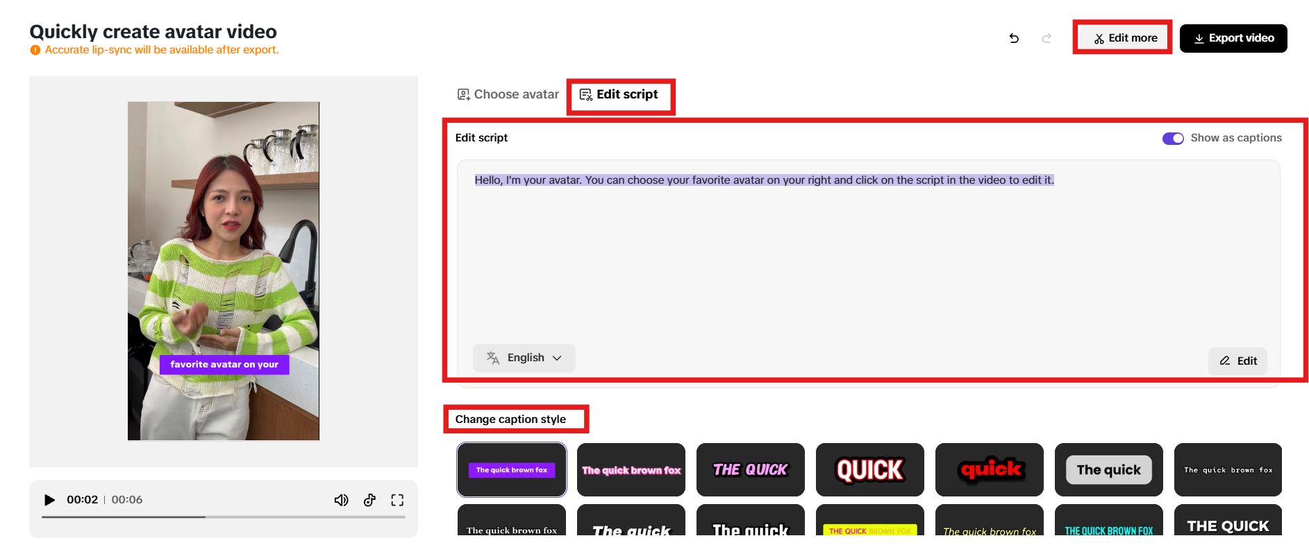 Edit script window