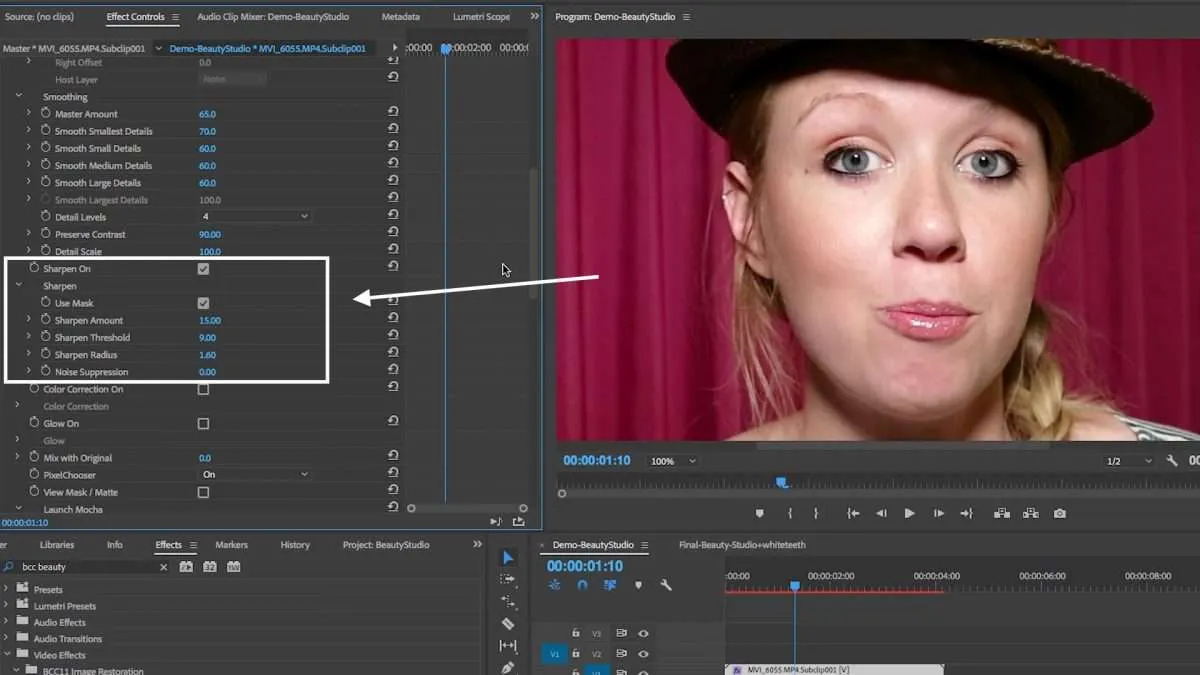 Interface of Adobe Premiere Pro - an efficient face video editing app