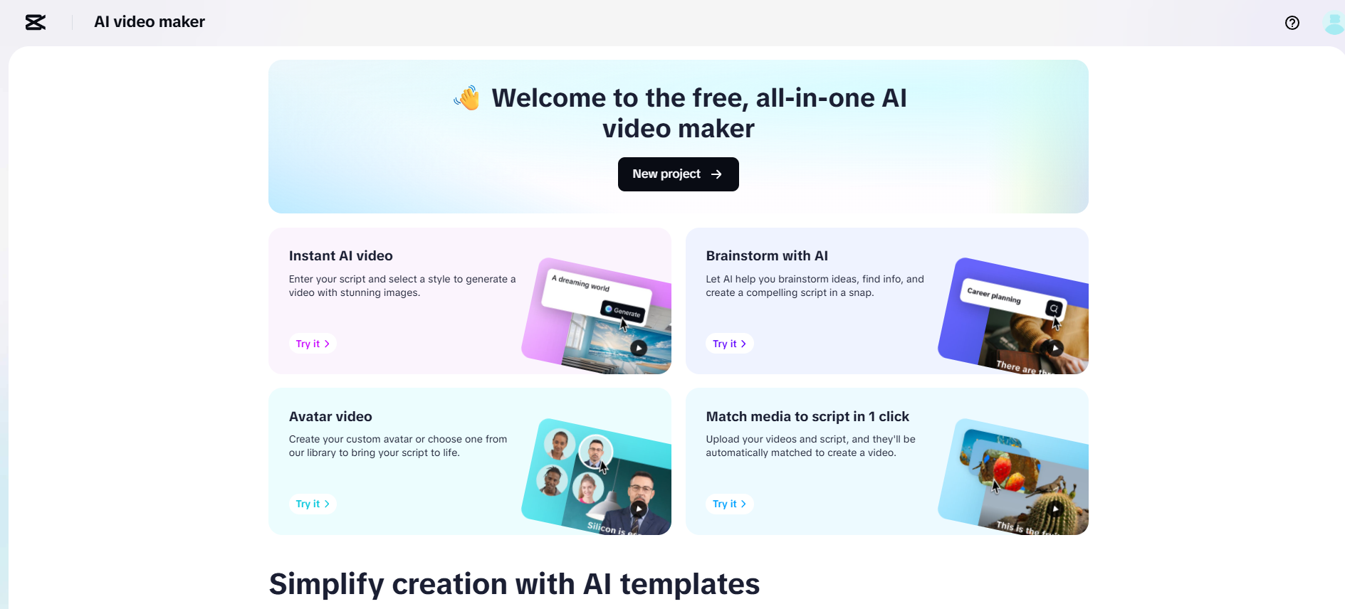 CapCut Web AI video yapımcısı