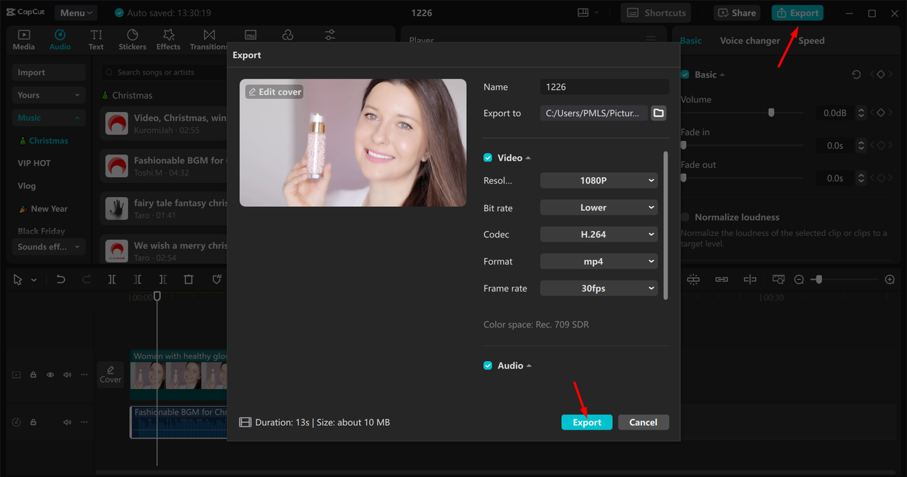 Xuất video từ trình CapCut chỉnh sửa video trên máy tính để bàn