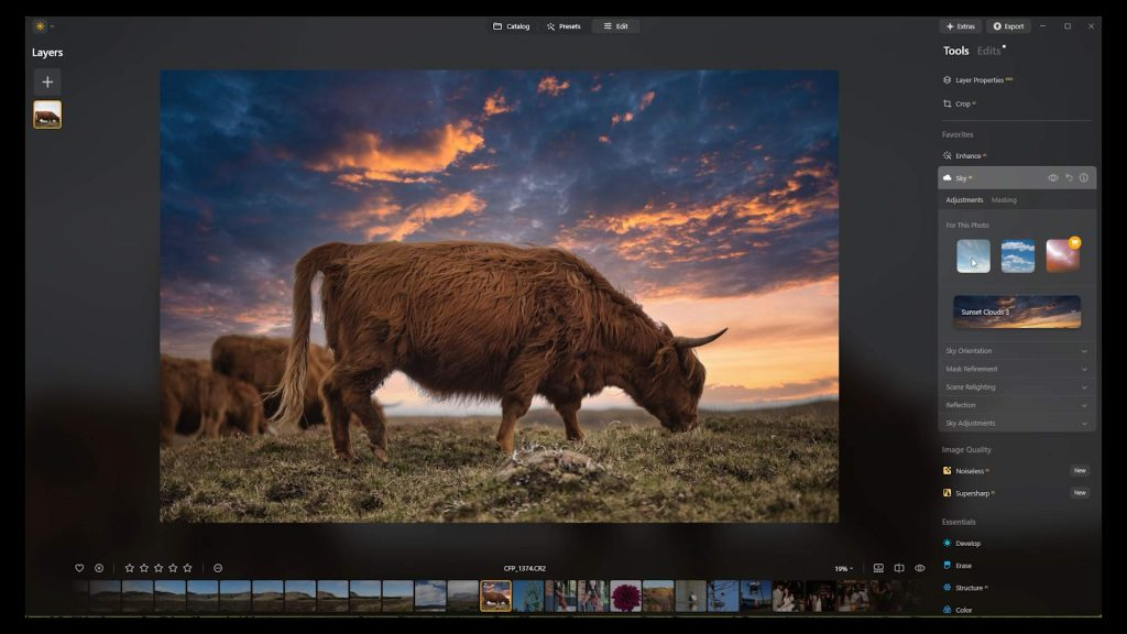 Luminar Neoの編集インターフェース