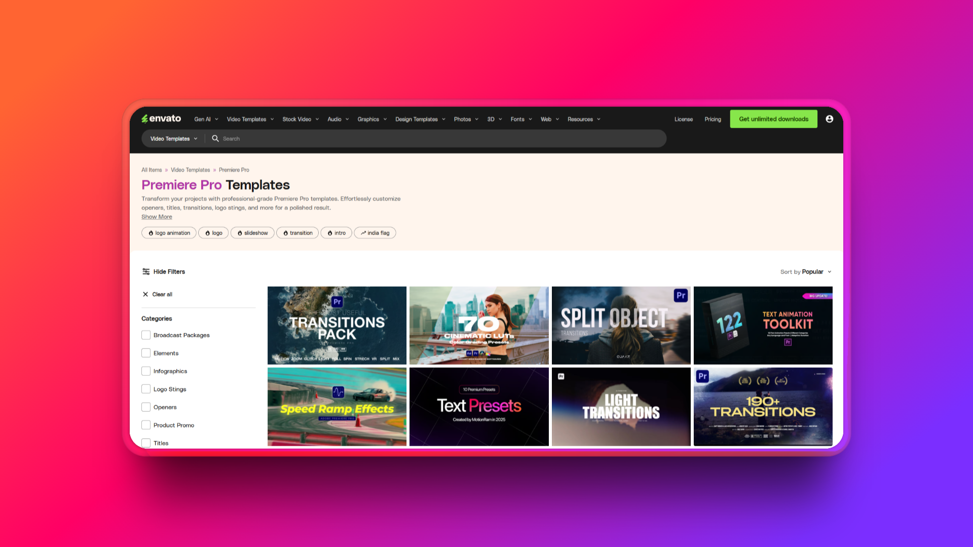Envato video templates for Adobe Premiere Pro