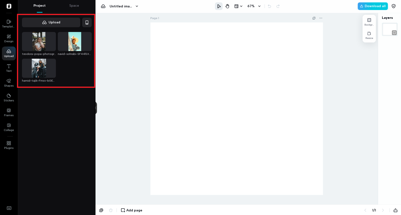 Přetáhněte své obrázky na hlavní plátno