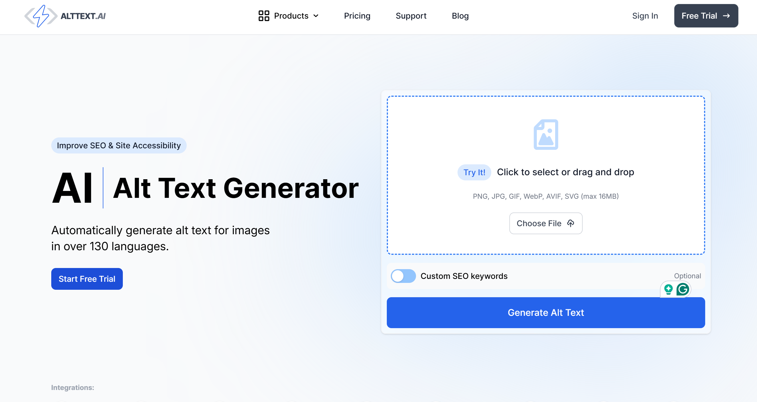 AltText.ai image upload interface for generating a picture description and ALT text