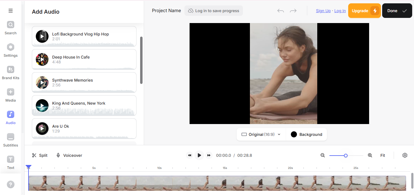 Interface Veed.IO - der hervorragende Instagram-Rollenhersteller