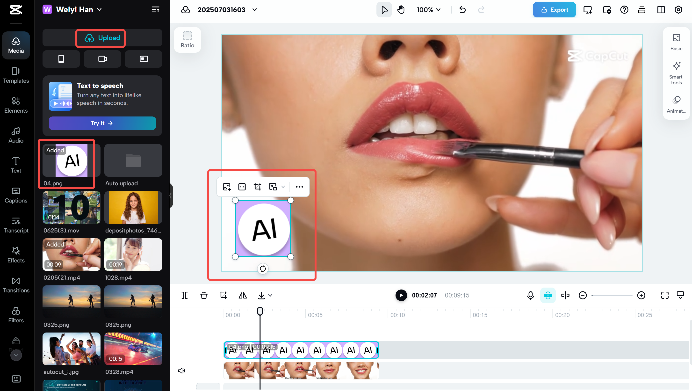 Videonun CapCut Web'de düzenlenmesi