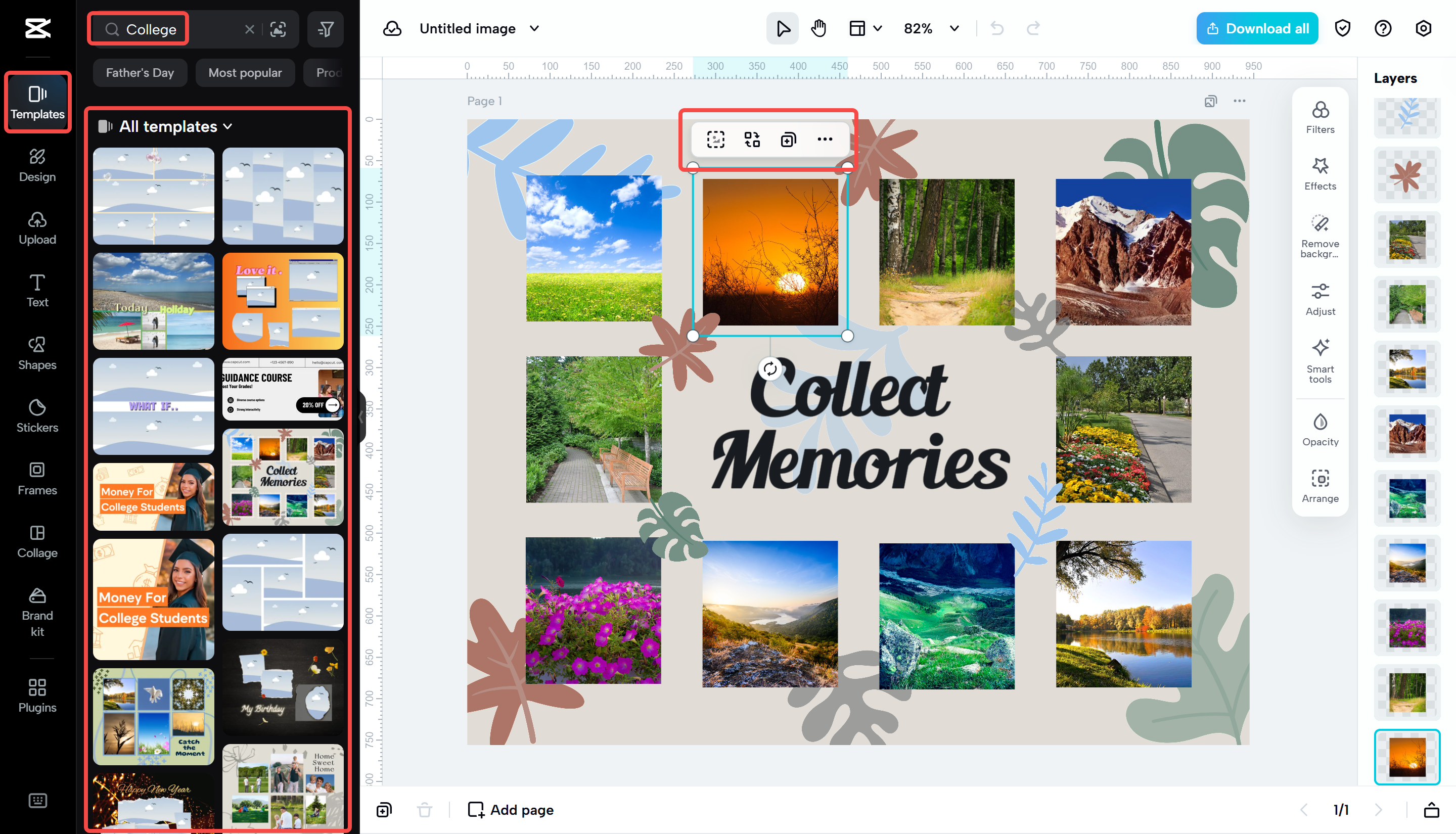Clicca su "Templates" e digita "College" su CapCut Web