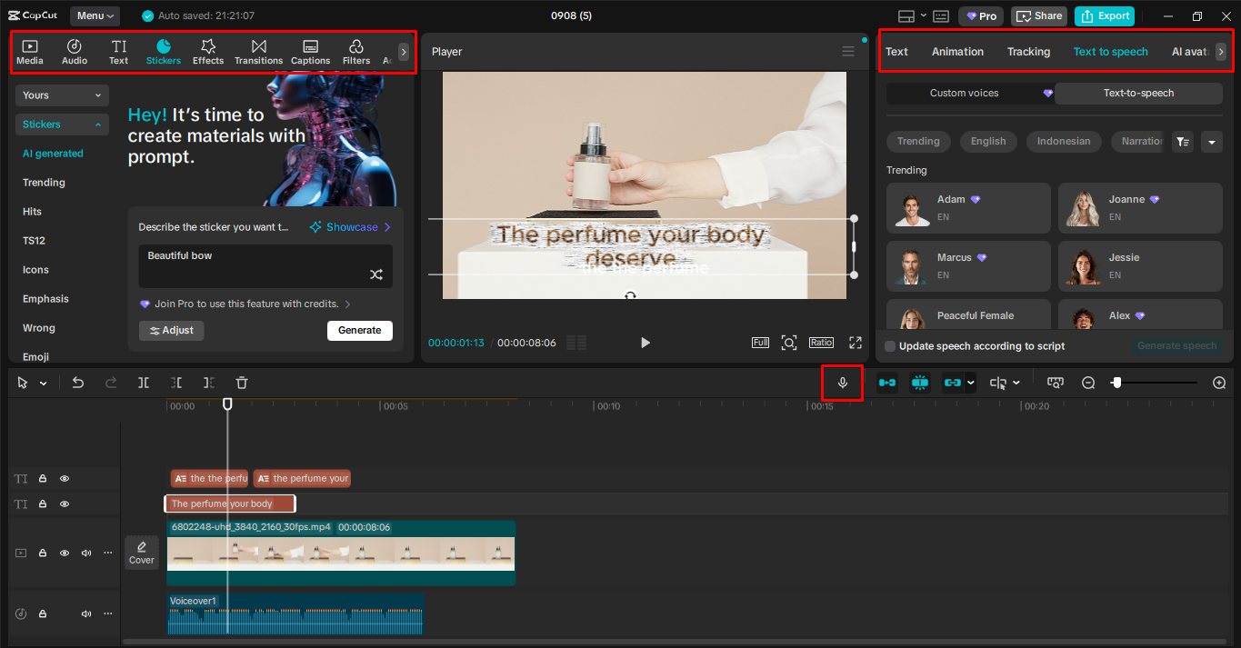 Editing the video in the CapCut desktop video editor