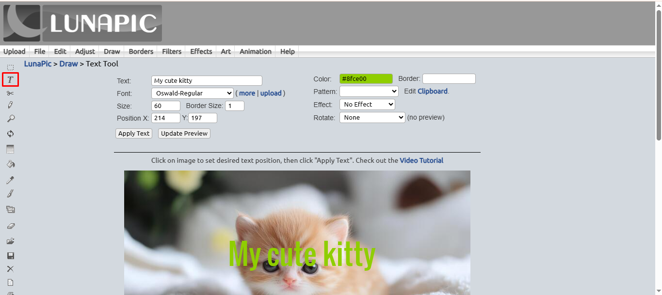 Adding captions to images in LunaPic free online photo editor