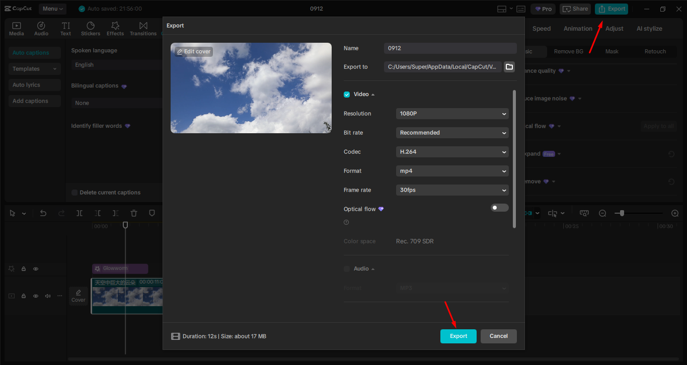 Exporting video from the CapCut desktop video editor