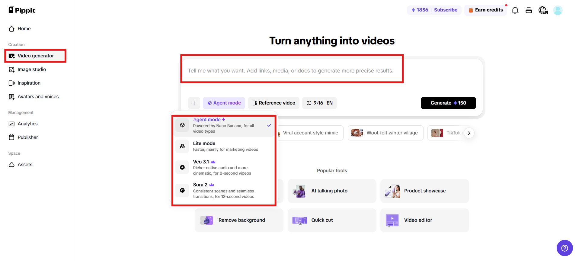 Navigate to Video generator