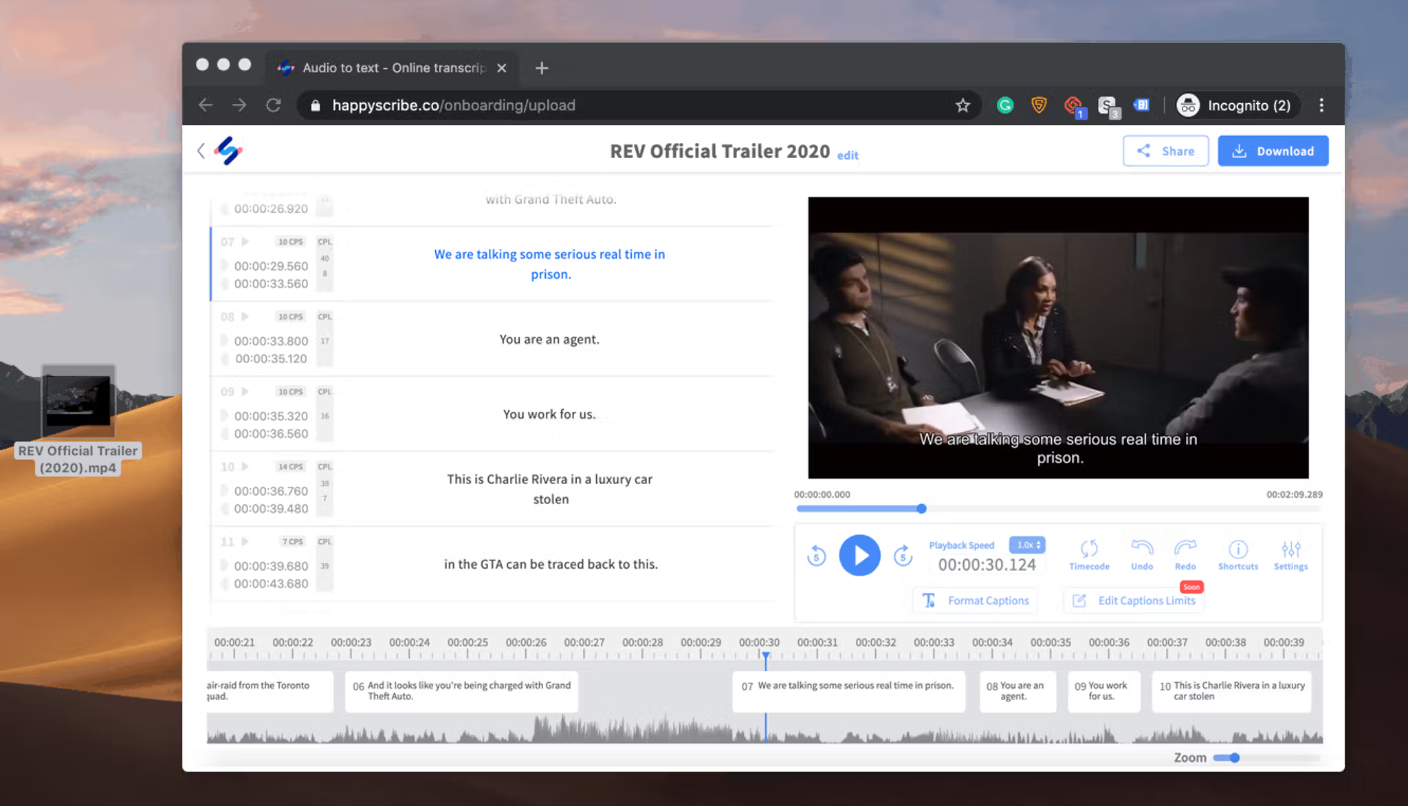 Interface do Happy Scribe