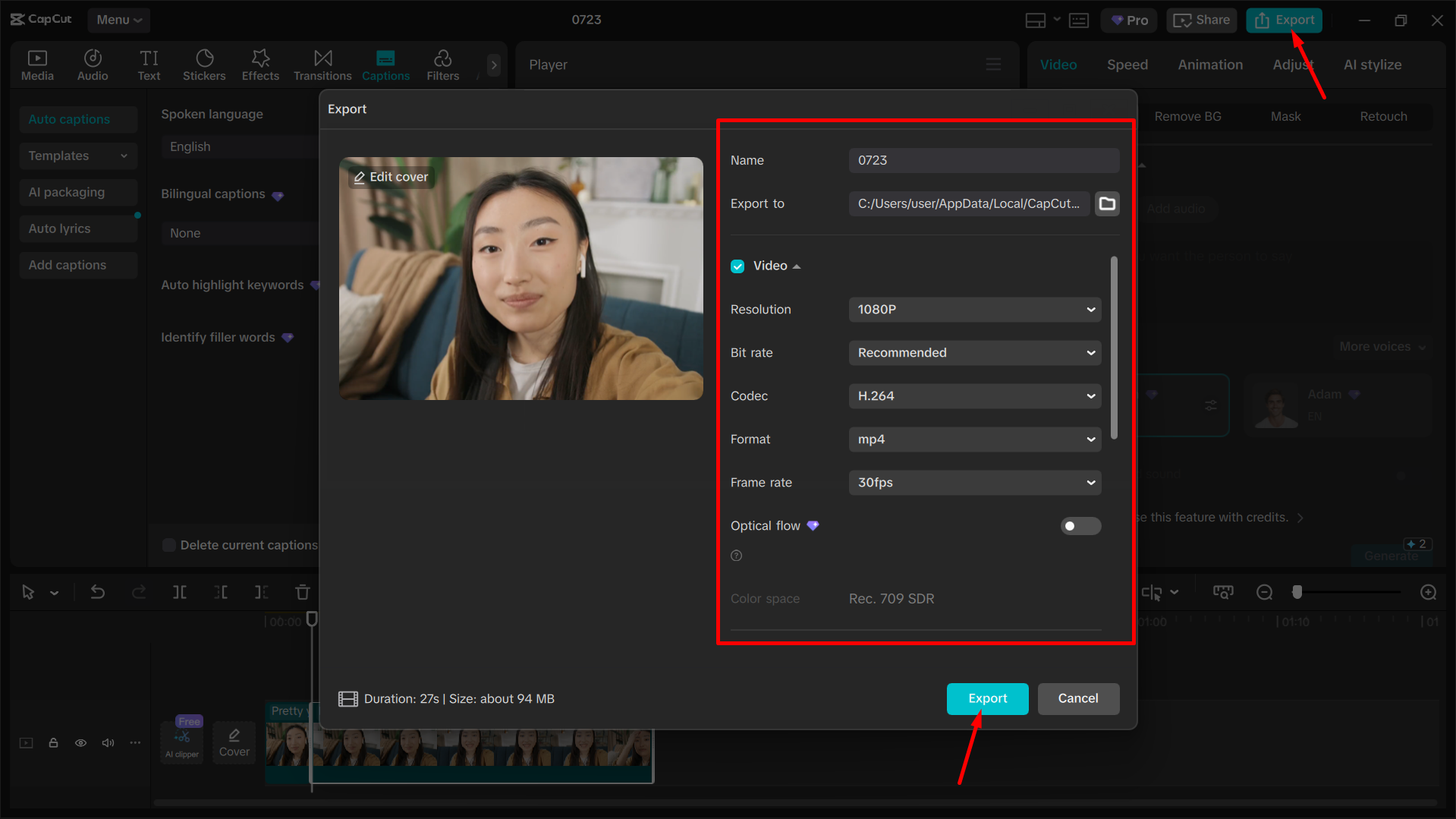 Exporting a video from the CapCut desktop video editor