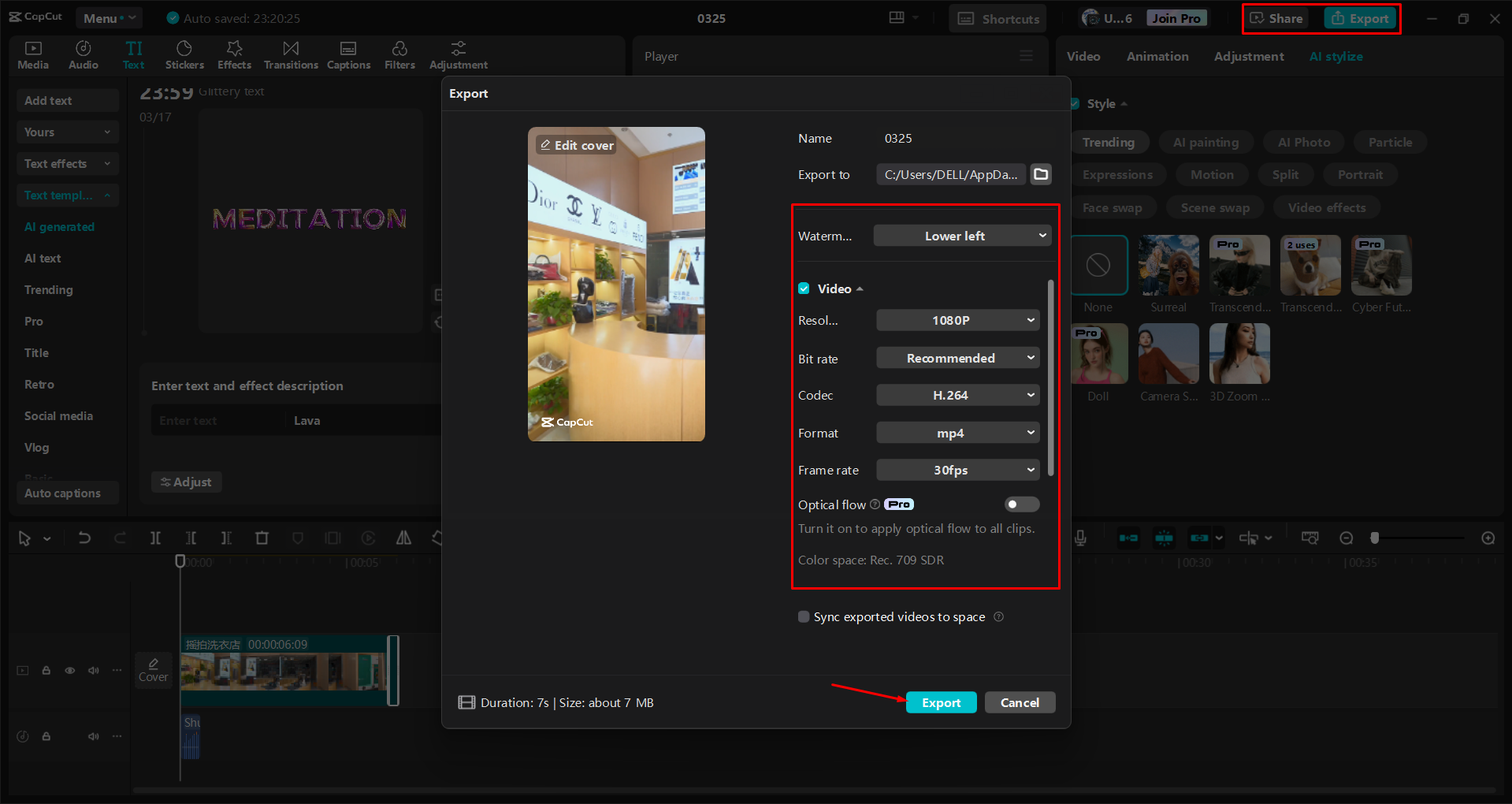 Exportieren eines Videos aus dem CapCut Desktop-Video-Editor