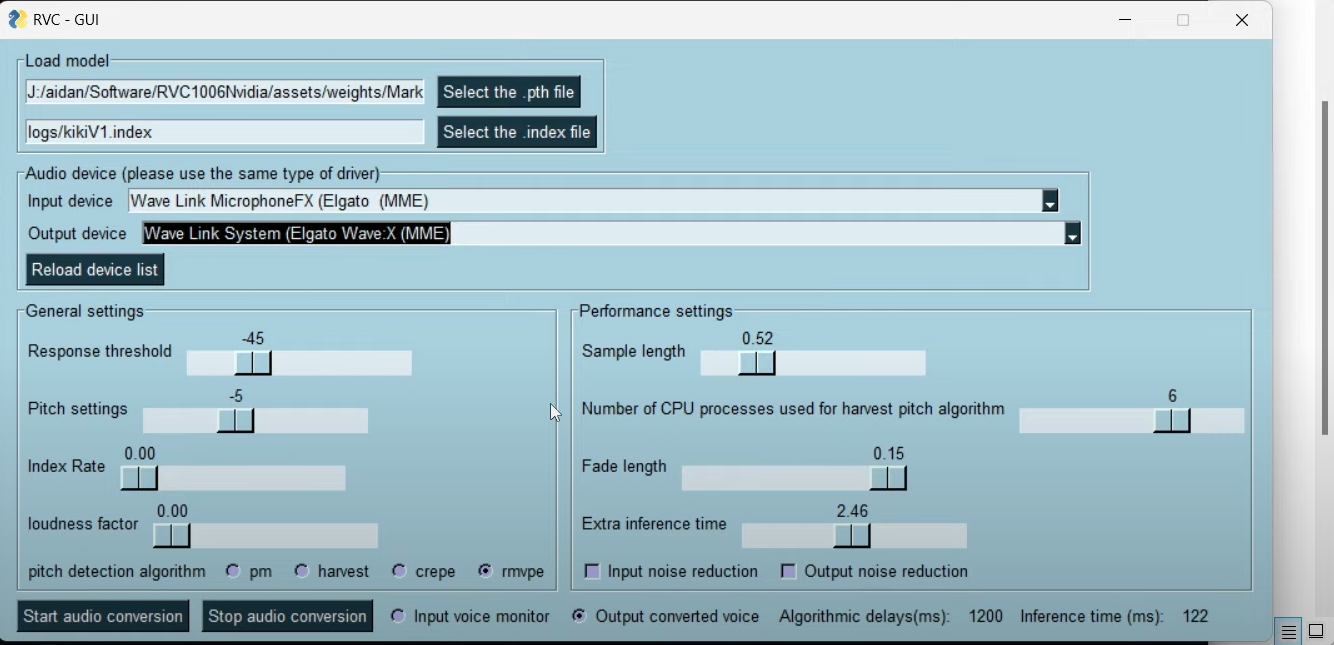 Interface of RVC GUI - a perfect RVC voice changer